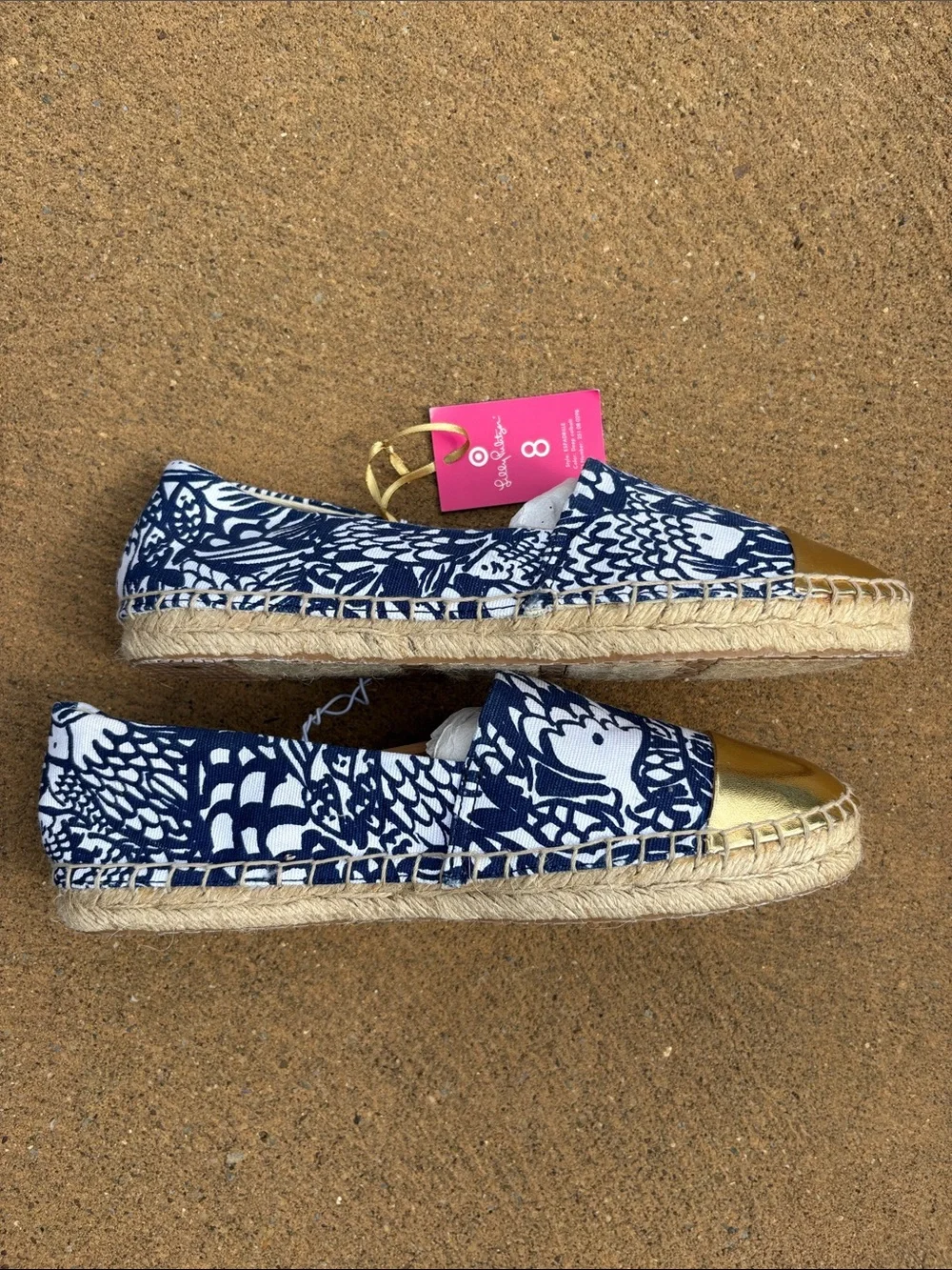 NWT Lily Pulitzer for Target Blue White & Gold Espadrilles Flats Size 8